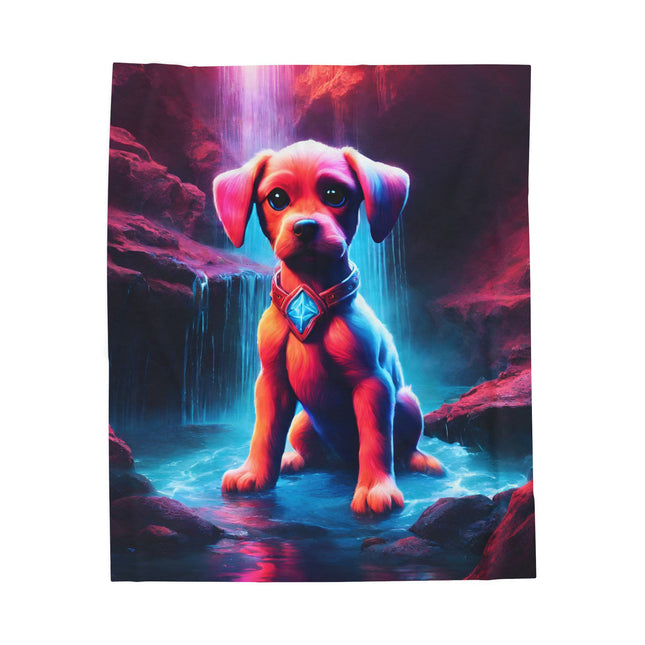 GLOWING WATERFALL CAVERN COSMIC PUPPY Blanket - Neon Crystal Collar Dog Bed Cover