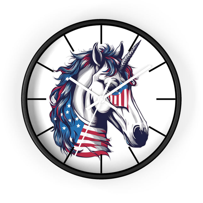 PATRIOTIC UNICORN Wall Clock - American Freedom Fantasy Horse Decor