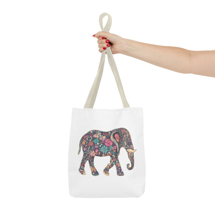 Flower Elephant Lovers Tote | Majestic Color Pattern Custom Grocery Bag | Animal Gift Office Laptop Travel | Wild Safari Business Traveler