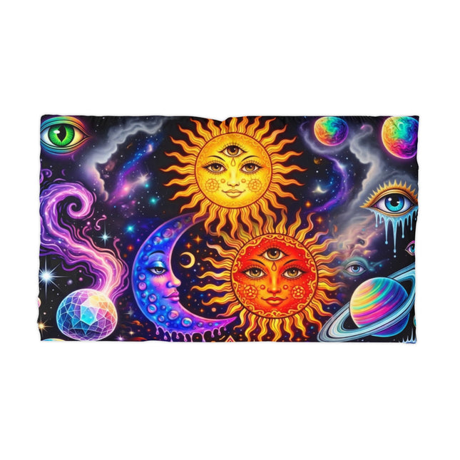 PSYCHEDELIC SUNS AND MOON PILLOWCASE — Cosmic Galaxy Microfiber Pillow Cover