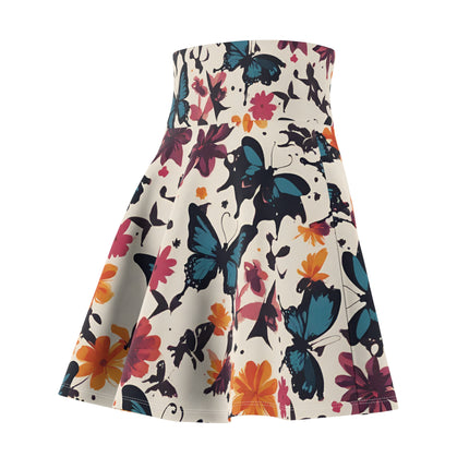 Butterfly Flower Pattern Skater Skirt | Floral Blue Women's Summer Wear |