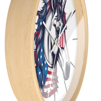 PATRIOTIC UNICORN Wall Clock - American Freedom Fantasy Horse Decor