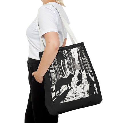 Cat Tote Bag | Town Cats Grocery Bag | Shadow Cat Alley Felines Travel Bag | Daily Office Cat Lovers Traveler Tote