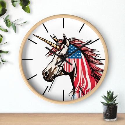 PATRIOTIC UNICORN Wall Clock - USA Freedom Fantasy Horse Decor
