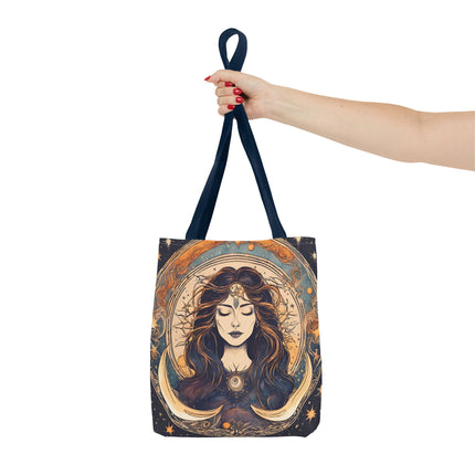 Sun & Moon Goddess Tote | Lunar Stars and Space Astronomy Grocery Bag | Wiccan Dreams Office Laptop Book Carrier | Solar System Travel Gift
