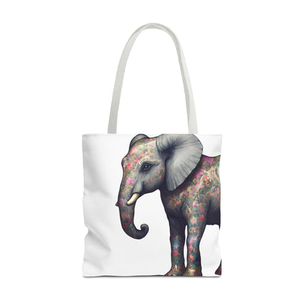 Elephant Gift Tote | Majestic Flower Pattern Grocery Bag | Animal Lovers Office Travel Carrier | Jungle Kingdom Endangered Cotton Traveler