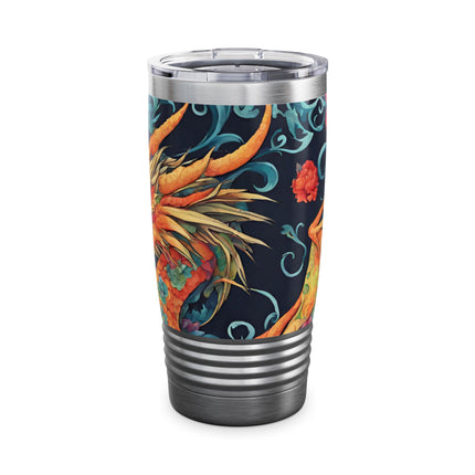 Dragon Tumbler | Japanese Flower Pattern Drink Companion | Floral Japan Insulated Travel Mug | Exercise Office College Road Trip Coffee Gift