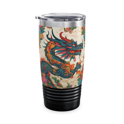 Dragon Tumbler | Japanese Flower Pattern Drink Companion | Floral Japan Insulated Travel Mug | Exercise Office College Road Trip Coffee Gift