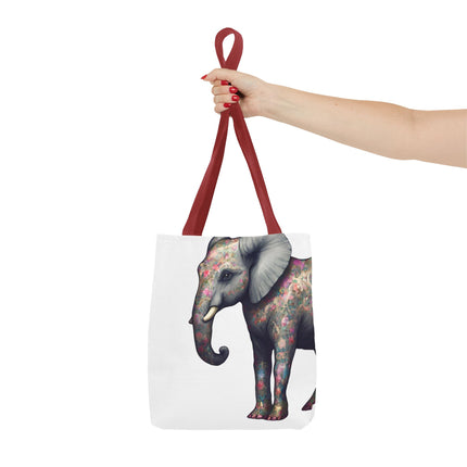 Elephant Gift Tote | Majestic Flower Pattern Grocery Bag | Animal Lovers Office Travel Carrier | Jungle Kingdom Endangered Cotton Traveler