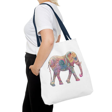 Elephant Lovers Tote | Majestic Color Pattern Custom Grocery Bag | Animal Gift Office Travel Carrier | Wild Woodland Business Traveler