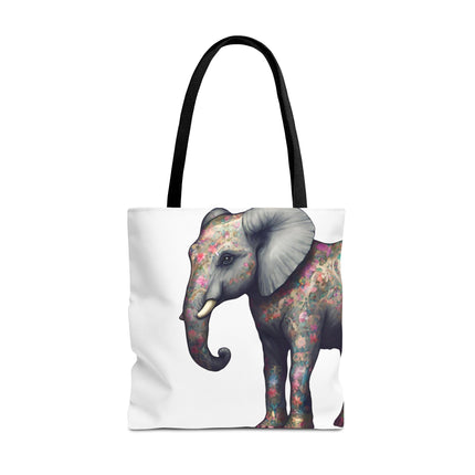 Elephant Gift Tote | Majestic Flower Pattern Grocery Bag | Animal Lovers Office Travel Carrier | Jungle Kingdom Endangered Cotton Traveler