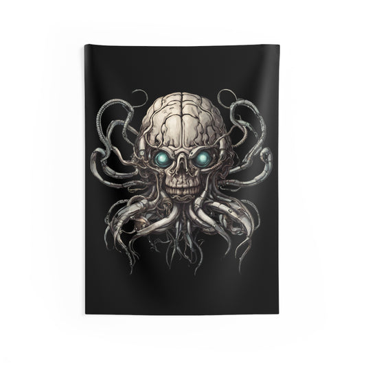 Alien Cyborg Skull Wall Decor, Contra Video Game Inspired Tapestry, Metal Tentacle Terminator Outer Space Bedroom Rock Band Stage Hanging