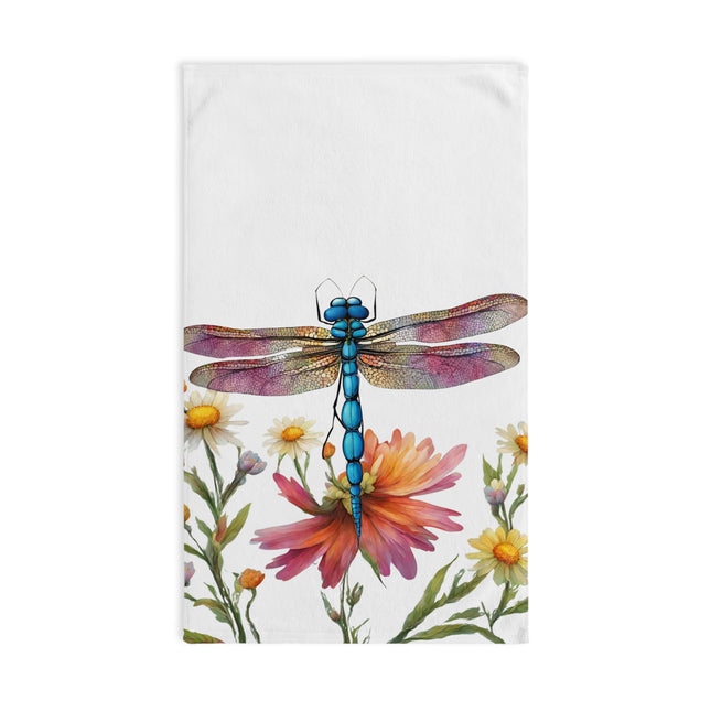 Floral Dragonfly Hand Towel | Flower Pattern Flying Insect Decor | Bathroom Accent Drying Cloth | Spring & Summer Dragon Fly Polyester Gift