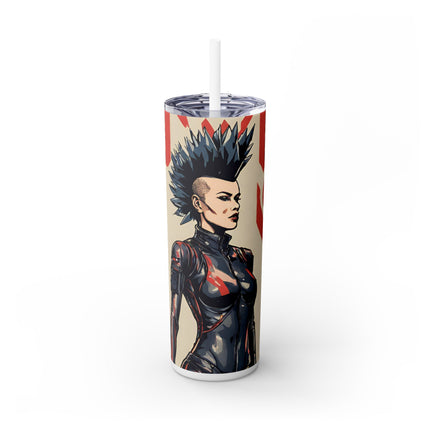 FUTURISTIC ANIME GIRL Skinnny Tumbler - Leather Clad Spike Mohawk Woman Insulated Cup