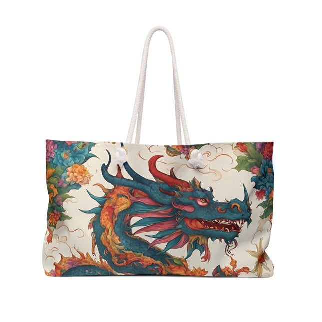 Custom Weekender | Japanese Dragon Travel Bag | Flowered Floral Serpent Japan Style Cruise Airplane & Hotel Road Trip Overnight Carrier