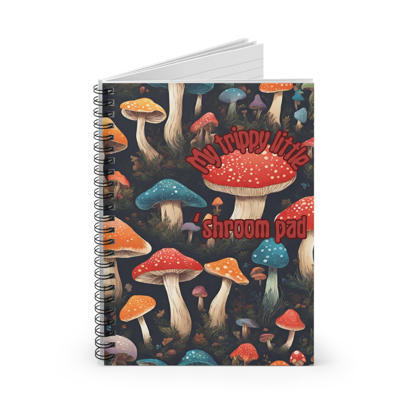 Hippies 70's Style Mushrooms Notebook | Trippy Color Toadstools Students Notepad | College High School Spiral Workbook | Psychedelic Journal