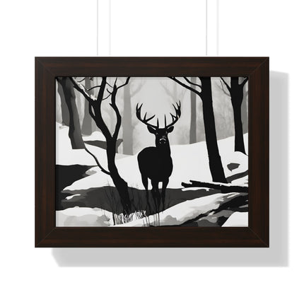 SNOWY CREEK BIG BUCK - Deer Hunter Winter Shadow Framed Wall Art