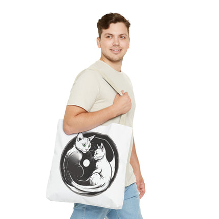 Cat Tote Bag | Moon Light Cats | Emerald Green Eyes Grocery Bag | Moonlit Mews Print Shopping Bag | Two Sided Office Carrier