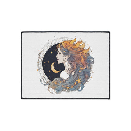 Moon Goddess Heavy Duty Floor Mat | Lunar Stars, Space Astronomy Lovers Gift | Astrology Woman Night Sky Flowing Hair Entry & Bathroom Decor