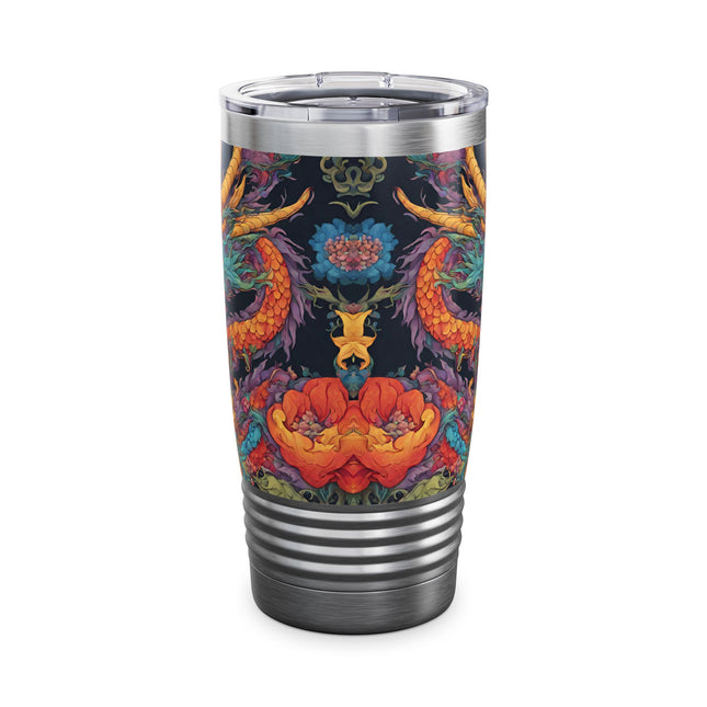 Dragon Tumbler | Japanese Flower Pattern Drink Companion | Floral Japan Insulated Travel Mug | Exercise Office College Road Trip Coffee Gift