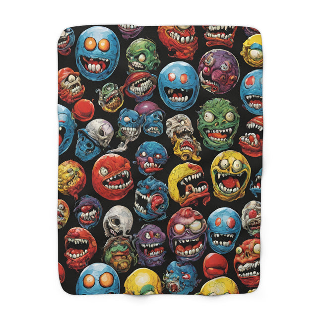 Retro Fleece Blanket | Vintage 80s Toys Madballs Inspired Sherpa Cover | Saturday Morning Cartoon 1980s Lover Couch Throw | Kids Warm Cover