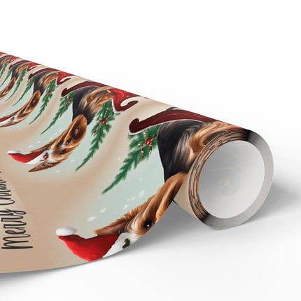 Dog Christmas Wrapping Paper, Yorkshire Terrier Sled Xmas Wrap, Santa Hat Yorkie Gift Wrap, Holiday Gift Wrap Roll