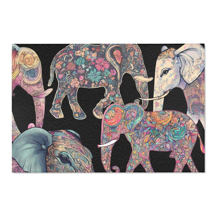 MARCH OF THE ELEPHANTS Floral Collage Area Rug