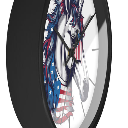 PATRIOTIC UNICORN Wall Clock - American Freedom Fantasy Horse Decor