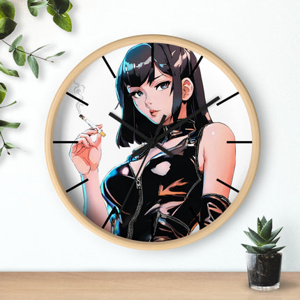 LEATHER CLAD SMOKER Wall Clock - Retro Spy Cartoon Pin-Up Decor