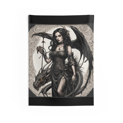 Evil Serpent Dragon Tapestry, Gorgeous Beast Wall Hanging, Winged Morphing Gothic Woman, Medieval Keeper Shapeshifter Tapestry