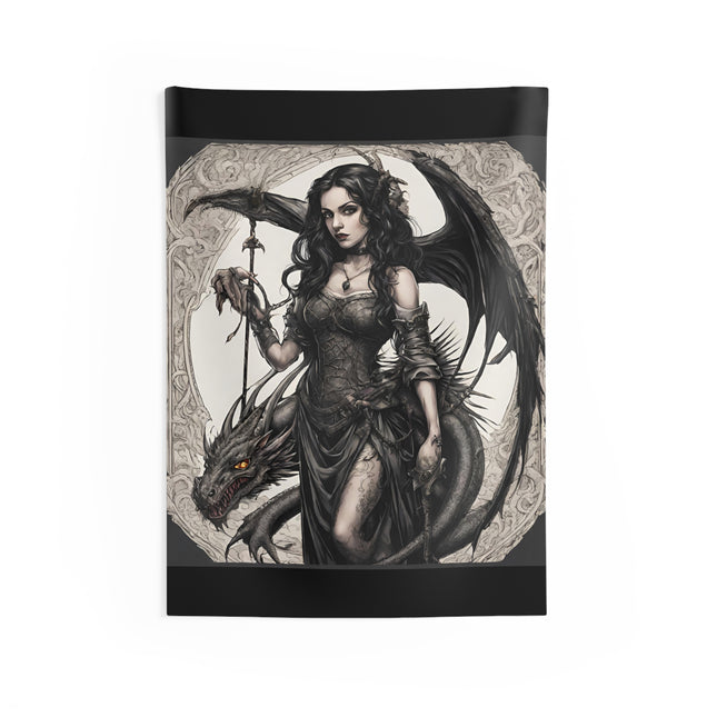 Evil Serpent Dragon Tapestry, Gorgeous Beast Wall Hanging, Winged Morphing Gothic Woman, Medieval Keeper Shapeshifter Tapestry