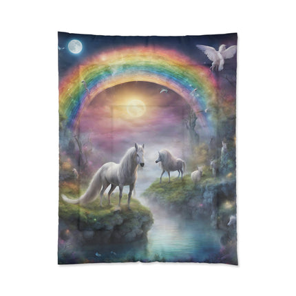 Girls Christmas Gift, Mystical Moonlight Horse Rainbow Girls Bedroom Twin Comforter, Fantasy Dreams Toddler Childrens Bed Blanket
