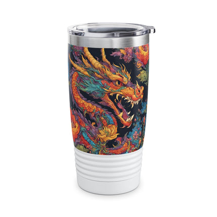 Dragon Tumbler | Japanese Flower Pattern Drink Companion | Floral Japan Insulated Travel Mug | Exercise Office College Road Trip Coffee Gift