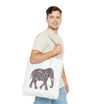 Flower Elephant Lovers Tote | Majestic Color Pattern Custom Grocery Bag | Animal Gift Office Laptop Travel | Wild Safari Business Traveler