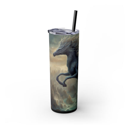 MAJESTIC MYTHS Skinny Tumbler - Electrified Blue Shock Pegasus Fantasy Traveler
