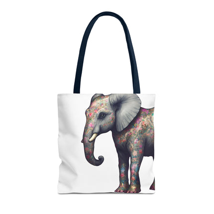 Elephant Gift Tote | Majestic Flower Pattern Grocery Bag | Animal Lovers Office Travel Carrier | Jungle Kingdom Endangered Cotton Traveler