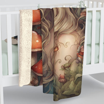 Flower Girl, Fantasy Blanket, Beauty Art, Mushroom Garden, Fairy World, Girl Goddess, Bedroom Cover, Couch Throw, Warm Cozy Sherpa Fleece