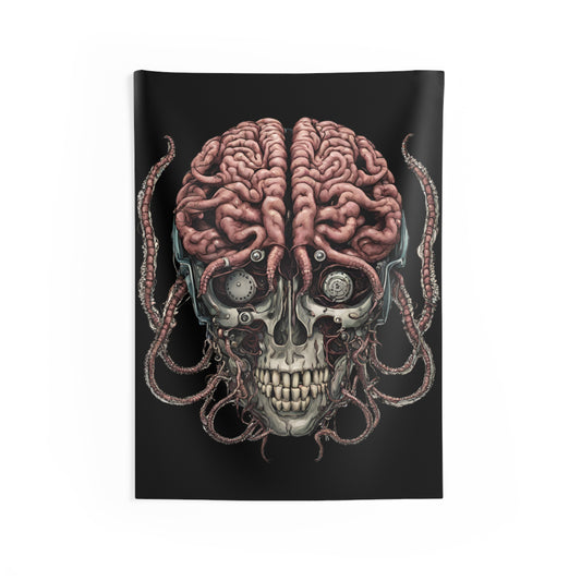 Alien Brain Skull Wall Decor, Contra Video Game Inspired Tapestry, Metal Cyborg Tentacle Robot Outer Space Bedroom Rock Band Stage Hanging