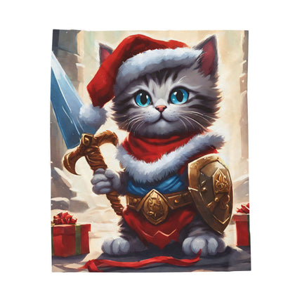 Christmas Blankets Kids Adults Blankets Velveteen Plush Blanket Cat Lovers Christmas Gift Santa Warrior Kitten Holiday Gift Cat Holiday Gift