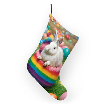 Personalized Bunny Rabbit Easter Stocking, Basket Hide Seek Gift Stuffer, Kids Adults Cute Fun Rainbow Furry Egg Sock