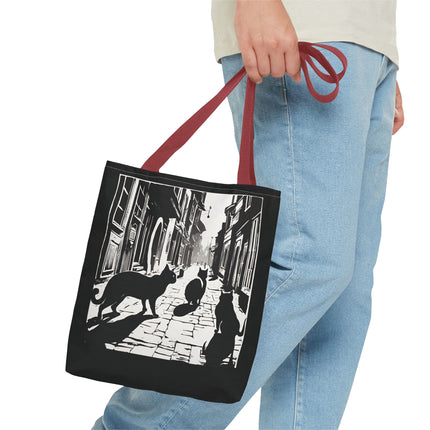 Cat Tote Bag | Town Cats Grocery Bag | Shadow Cat Alley Felines Travel Bag | Daily Office Cat Lovers Traveler Tote