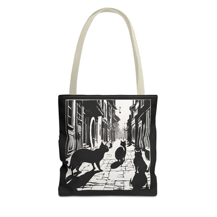 Cat Tote Bag | Town Cats Grocery Bag | Shadow Cat Alley Felines Travel Bag | Daily Office Cat Lovers Traveler Tote