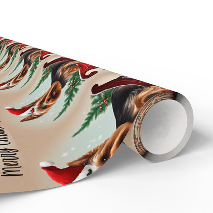 Dog Christmas Wrapping Paper, Yorkshire Terrier Sled Xmas Wrap, Santa Hat Yorkie Gift Wrap, Holiday Gift Wrap Roll