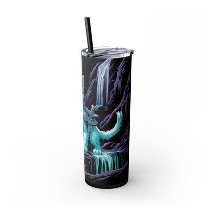 MYSTICAL WATERFALL CAVE CAT WARRIOR Tumbler - Pink Neon Sword Fantasy Kitten Cup