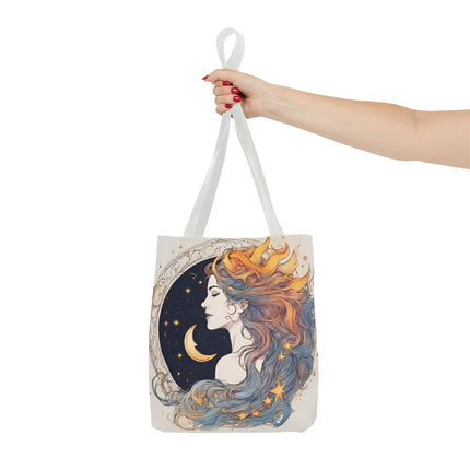 Moon Goddess Tote | Lunar Stars & Space Astronomy Grocery Bag | Laptop Book Carrier | Home Office Solar System Travel Overnight Gift