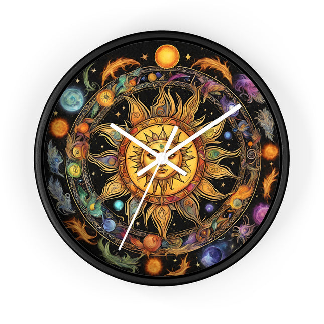 Sun Collage Wall Art Clock | Celestial Solstice Astronomy Wiccan Hanging | Comet Constellations Home Office Solar System Pagan Decor Gift