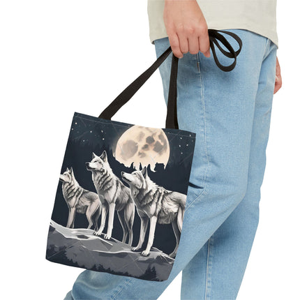 Moon Wolves Tote | Night Sky Mountain Wolf Pack Grocery Bag | Laptop & Book Carrier | Home Office Wooded Wild Dogs Travel Overnight Gift