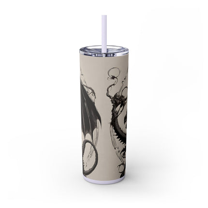 GOTHIC MEDIEVAL FLYING DRAGON Skinny Tumbler - Woman Beast Rider Dark Fantasy Cup