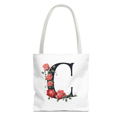Custom Letter Personalized Tote | Rose Flowered Grocery Travel Bag | Floral Print Roses Office Laptop & Books or Exercise Overnight Carrier