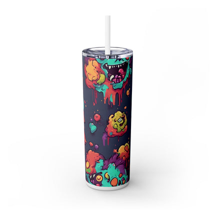 Kids Little Monster Skinny Tumbler | Colorful Funny Zombie Childs Insulated Cup | Furry Mutant Fun School Lunch Classroom Drink Traveler